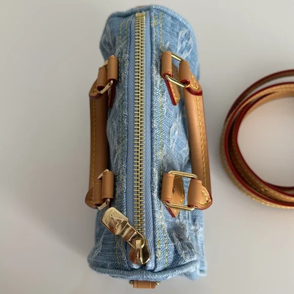 Louis Vuitton *Like NEW *Limited Edition* Nano Mini Denim Speedy Bag with Strap - Picture 11 of 17